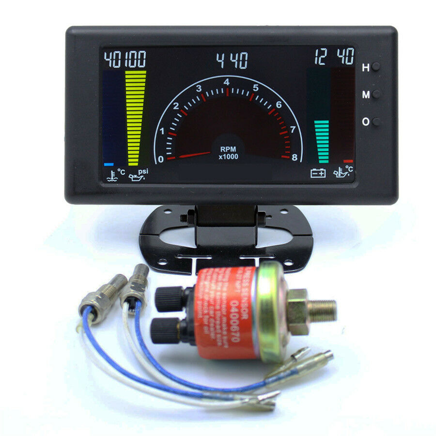 New 6in1 LCD Car Voltmeter Water Temp Oil Temp Oil Press Gauge w/Sensor Bracket