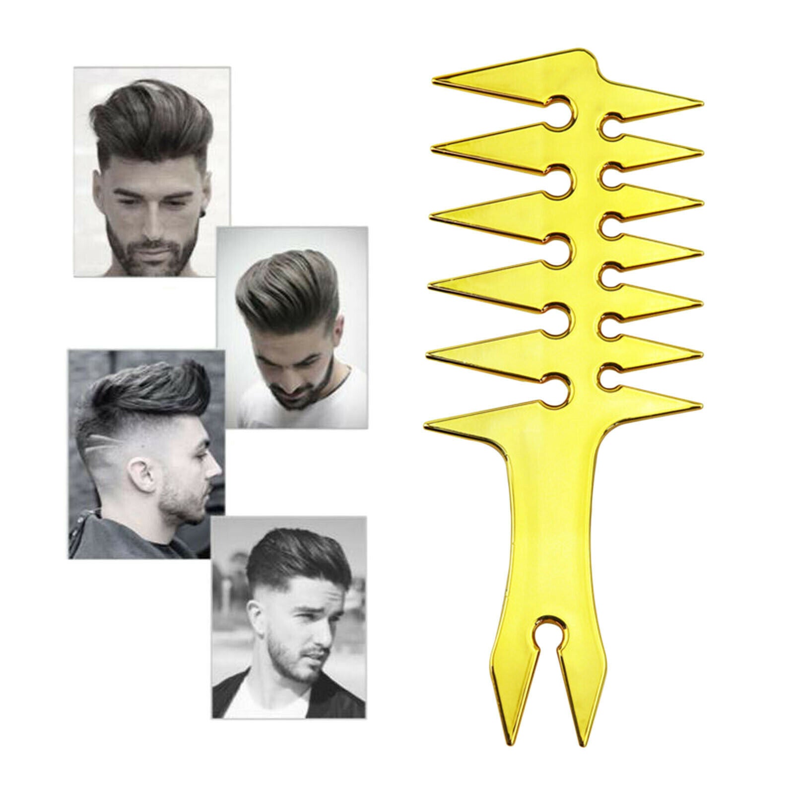 Men's Oil Head Comb Wide Fork Comb Barber for Slicked Back Hairstyle Golden