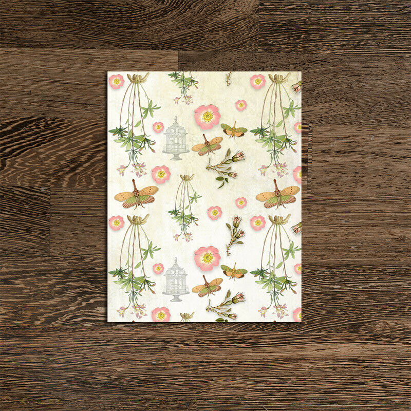 4 Sheet Retro Paper Pad Butterfly Flower Scrapbooking Planner Background Collage