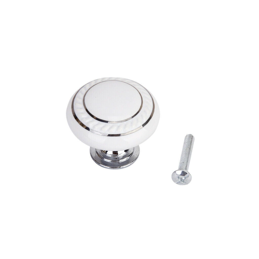 White Ceramic Door Knobs Wardrobe Cabinet Kitchen