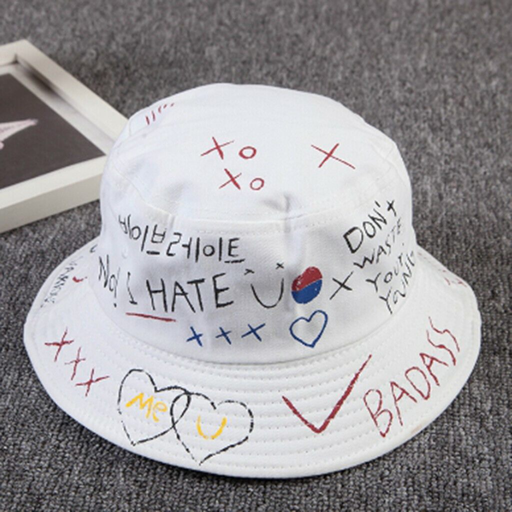 Creative Graffiti Bucket Hat Men Women Sun Hat Spring Hiphop Style Cap White