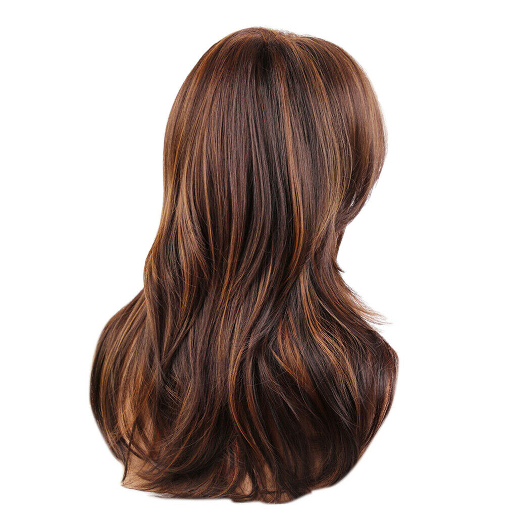 Lady Layered Straight Wavy Full Wig Synthetic Hair Heat Safe Party Mix Brown