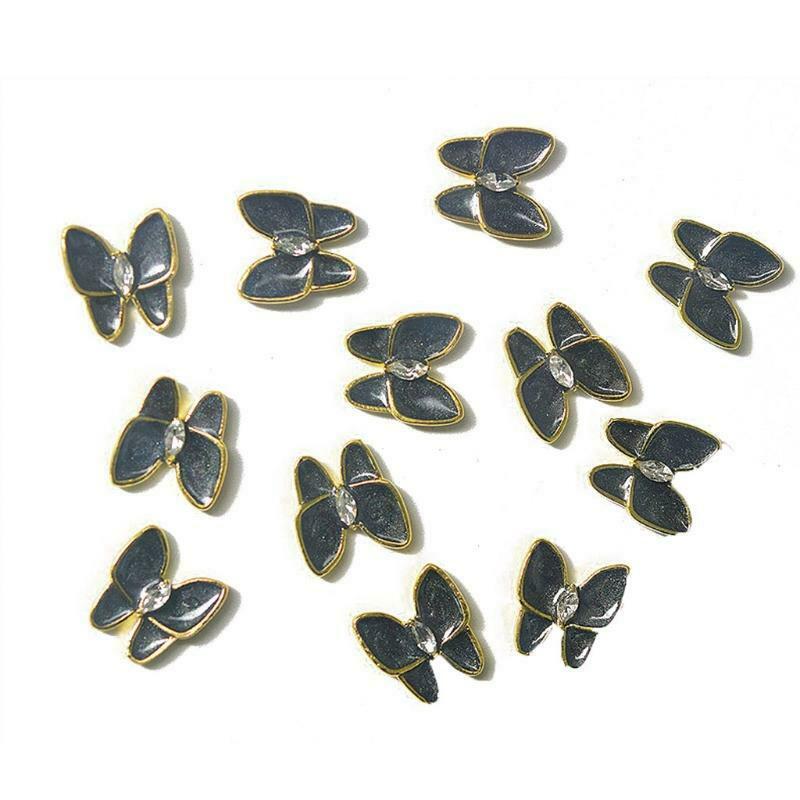 12Pcs Butterfly Design Nail Art Charms Glass Alloy Nails Decals Decoration