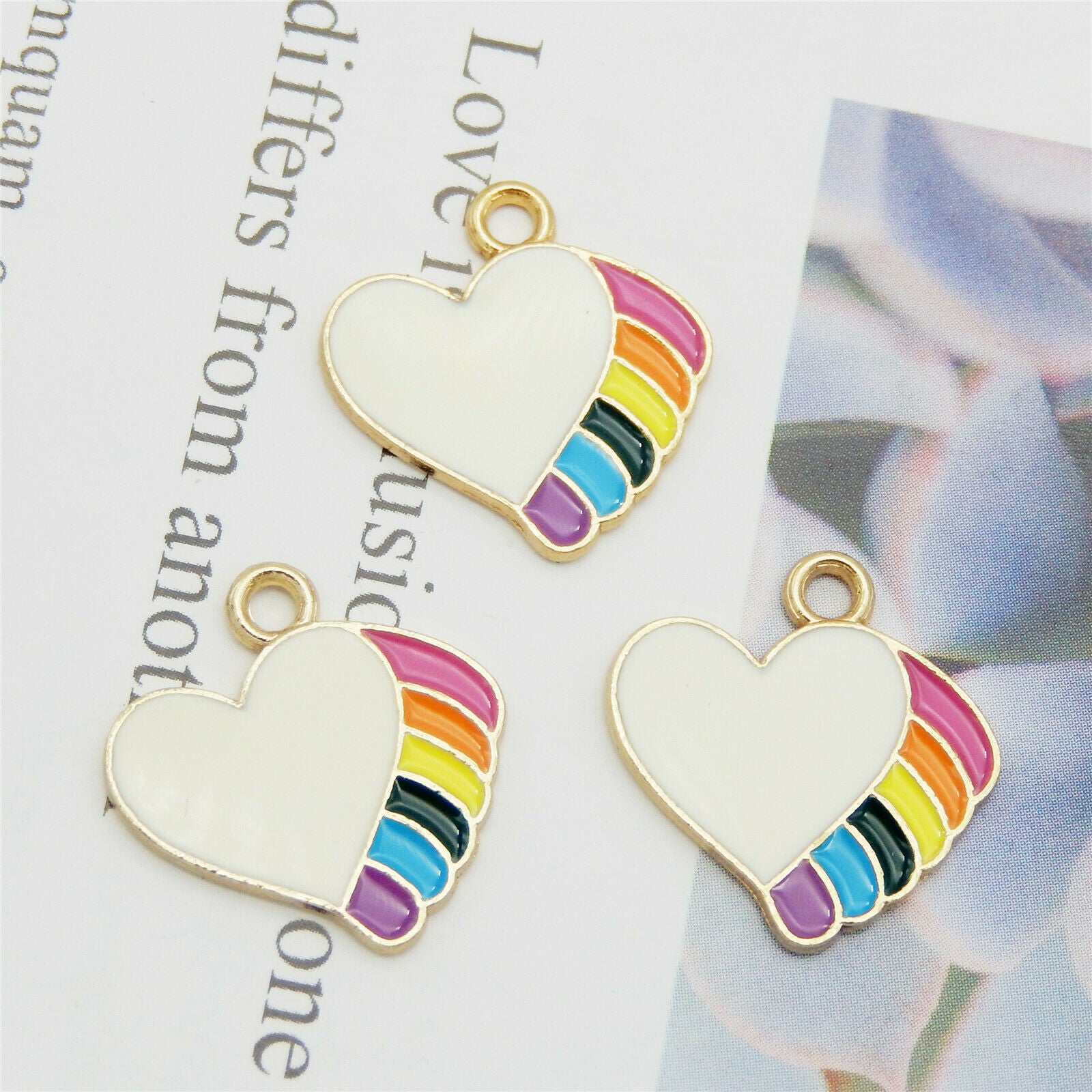16 pcs Colorful Enamel Charm Heart Shape Alloy Pendant Earring Dangle 18*18mm