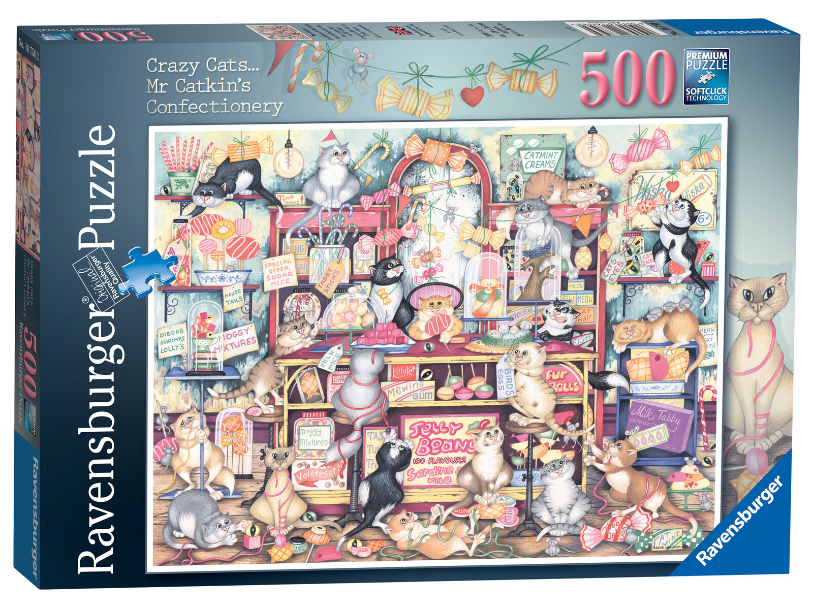 16756 Ravensburger Crazy Cats Mr Catkin's Confectionery Jigsaw Puzzle 500pc 10+
