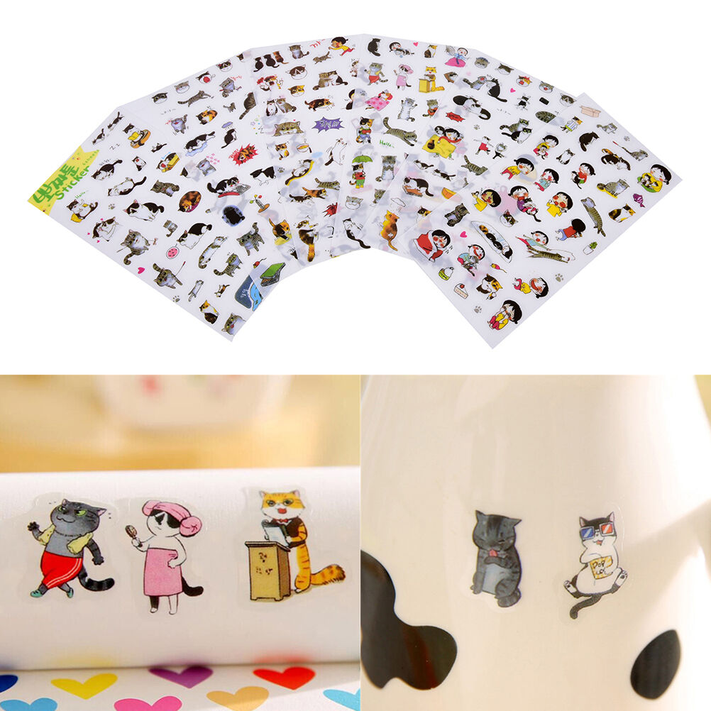 6 Pcs/Pack Korea Transparent Pvc Stickers Cute Cat Diary Photo Album Stic.l8