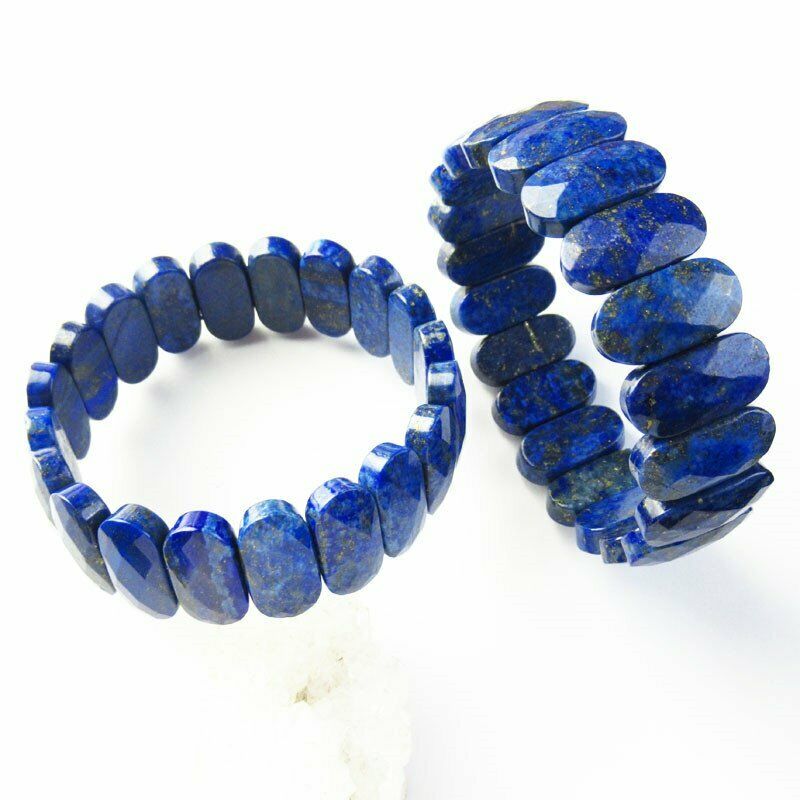 56g Faceted Natural Lapis Lazuli Oval Stretchy Bracelet 7.5 inch 51SL