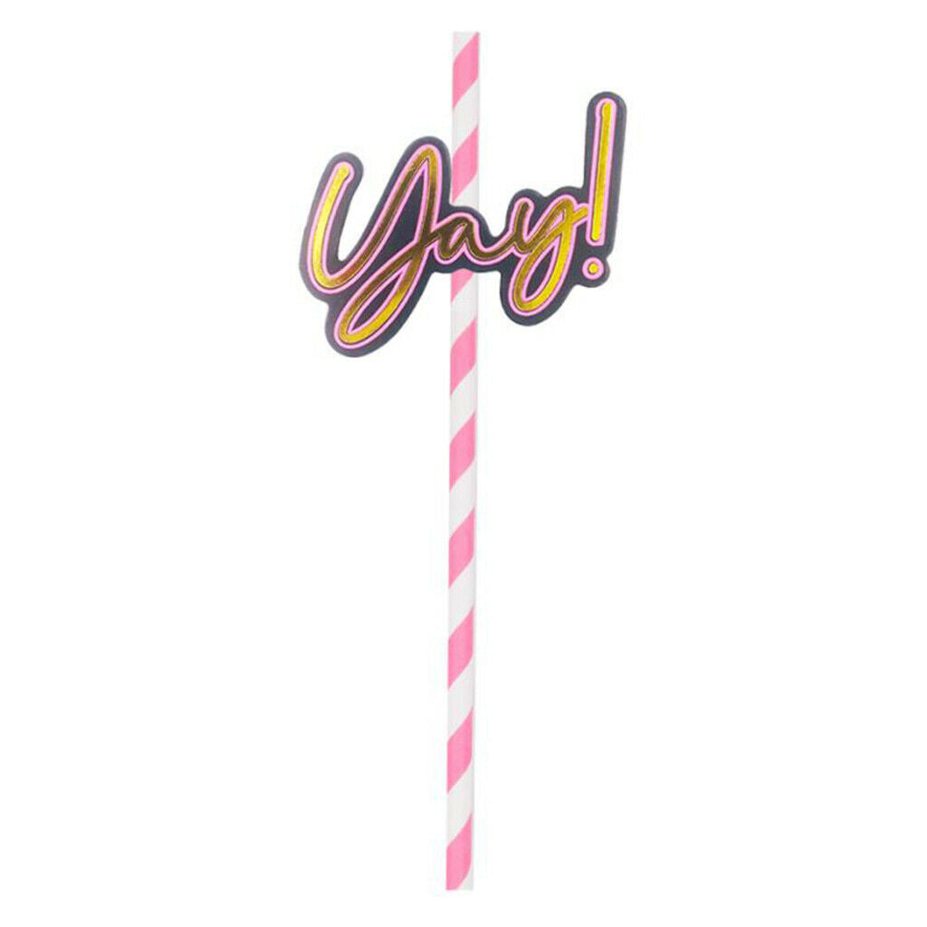 12 Pieces Party Paper Straws Rainbow Stripe Paper Drinking Straw Hot Pink