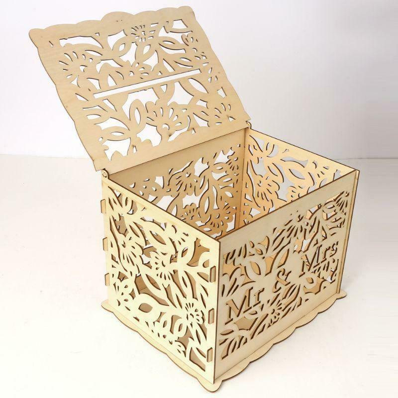 DIY Wedding Gift Mr & Mrs Wooden Card Money Box Case With Lock Rustic Beautiful