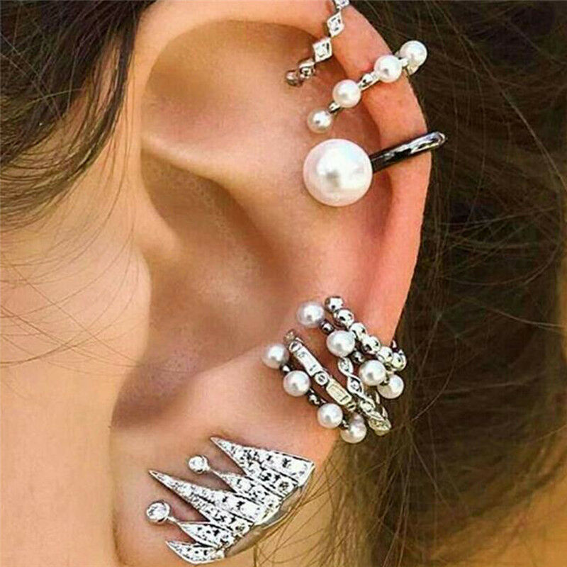 9PCS/Set Ear Clip Bohemia Ear Cuff Stud Crystal Ear Earrings Jewelry fashi.l8
