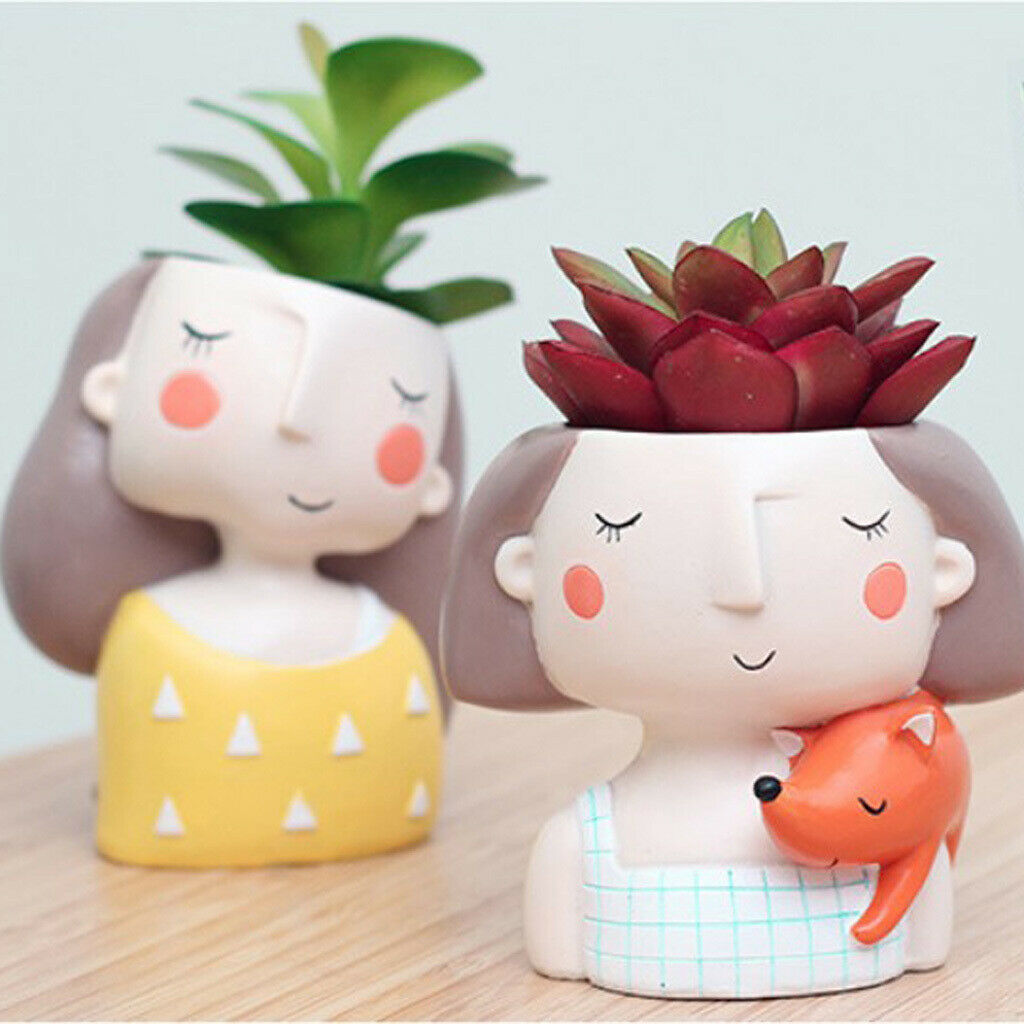 Set of 2 Pieces Girl Design Mini Flower Pots Cacti Succulent Plant Container