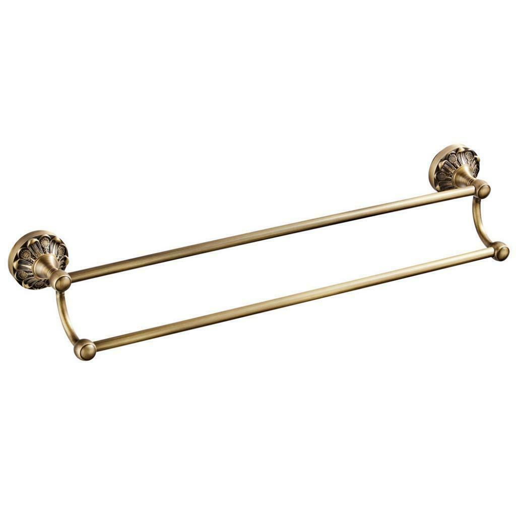 Towel Rack Bathroom Home 2 Rail Hanger Brass Shelf Holder Wall Mounted Bars