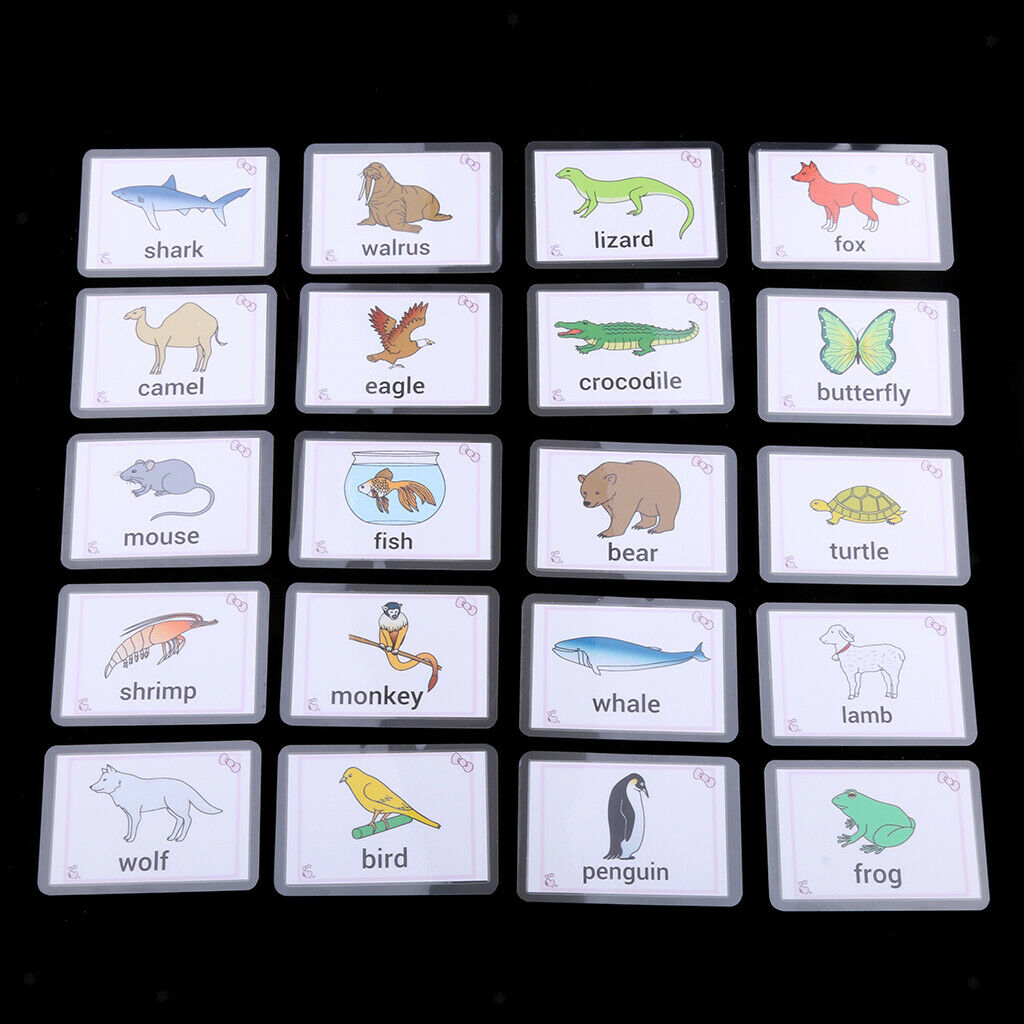 80 Pieces Animal Cognitive Flash Cards Kids Educational Sight Word Flashcard