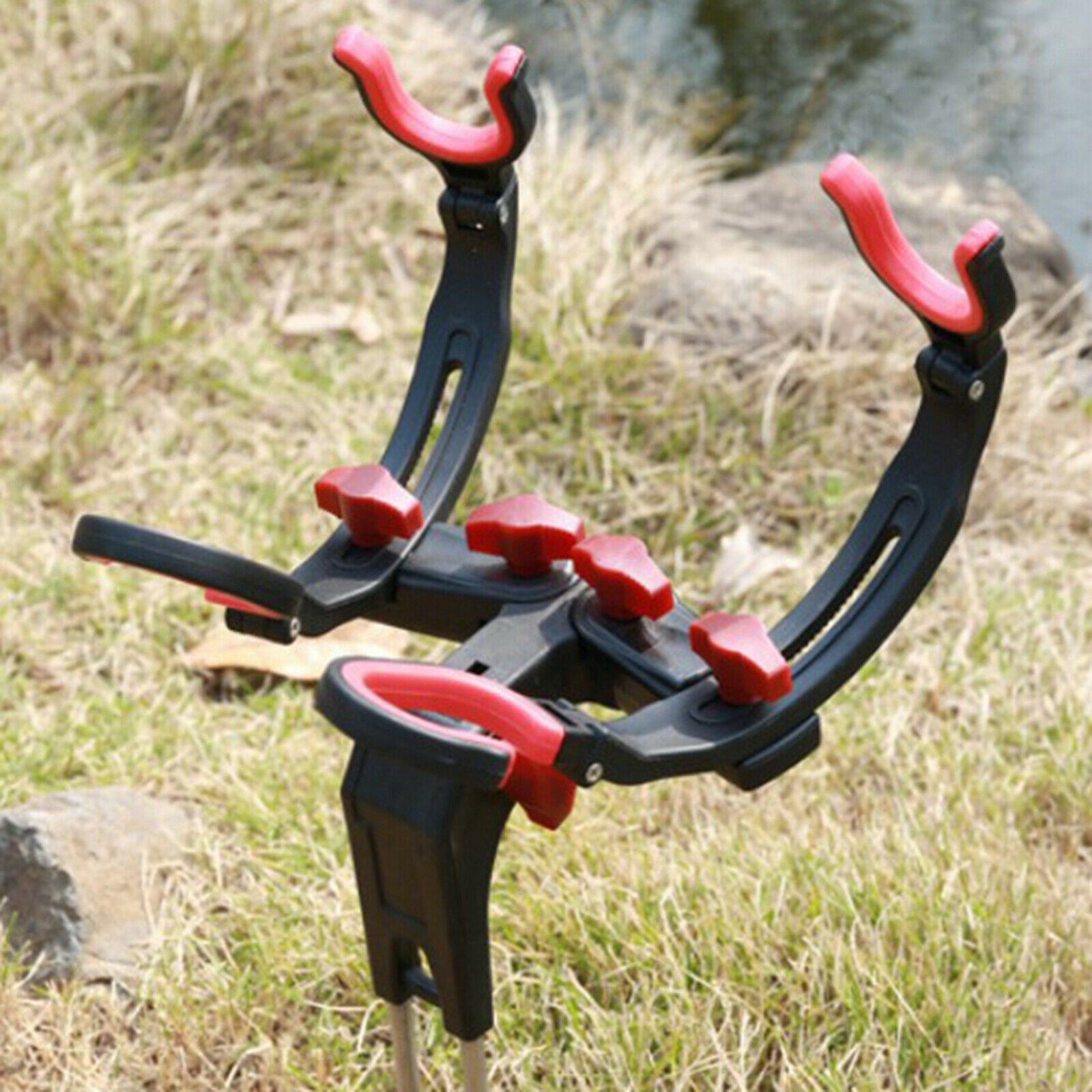 2X Fishing Rod Holders Ground Support Stand Fishing Pole Support Holder Double
