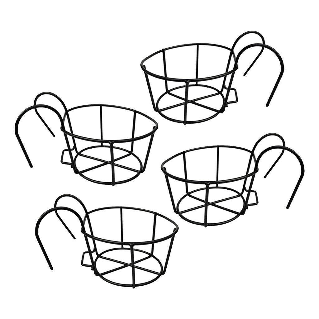 4pcs Black Hanging Rail Flowerpot Holder Planter Pot Container Fence Planters