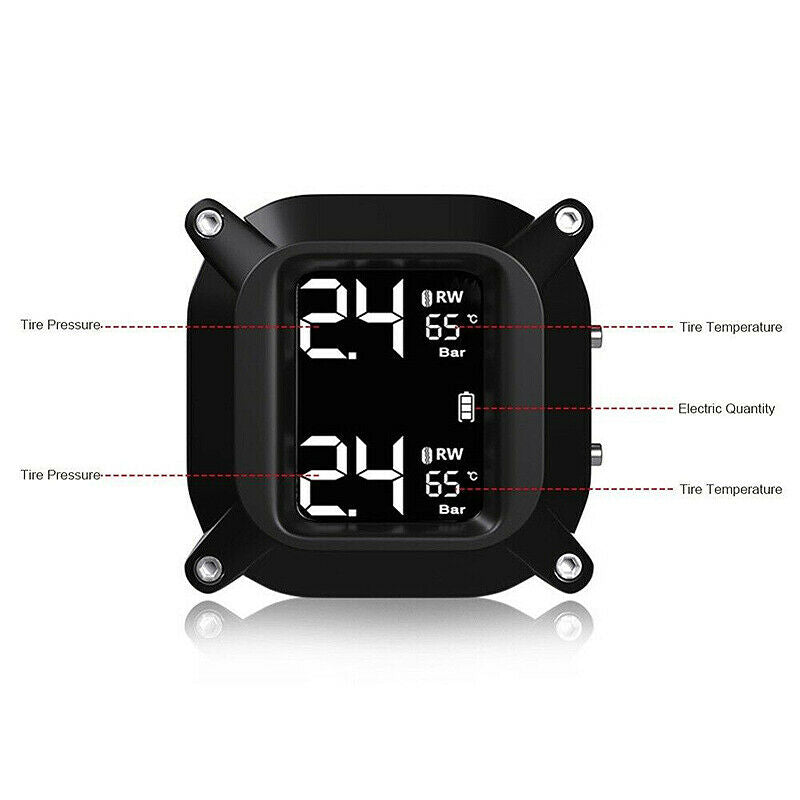 Motorcycle Wireless Tire Pressure Monitoring System with 2 Tmps Sensor Black qu