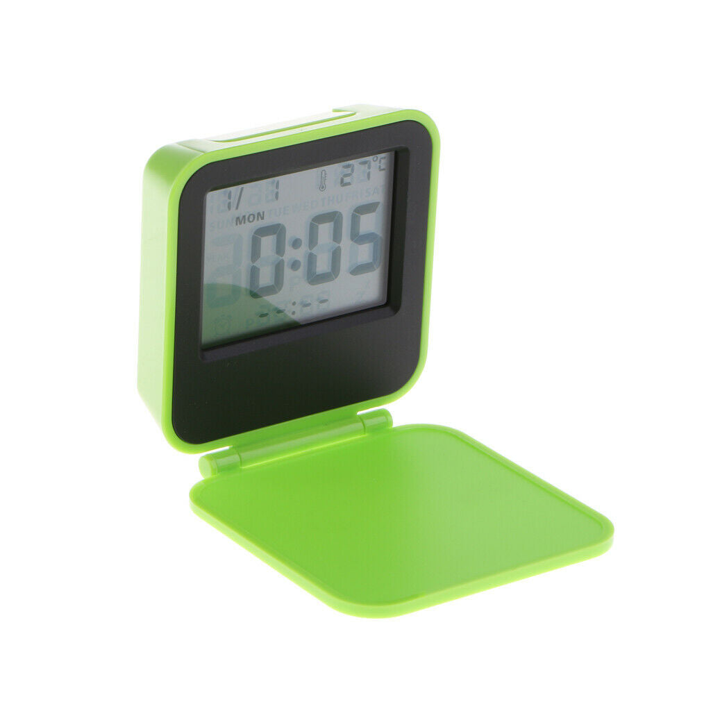 Battery Operated Digital LCD Alarm Clock Backlight w/ Date Snooze Green