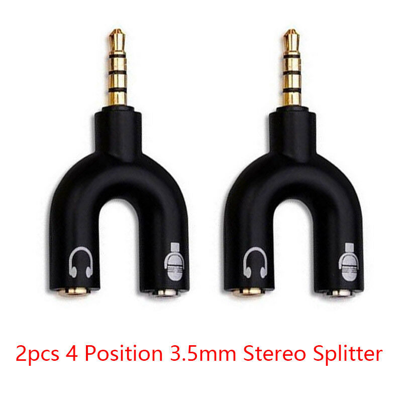 2PCS 4 Position 3.5mm Stereo Splitter Audio to Mic Headset Jack Plug Y Adapter