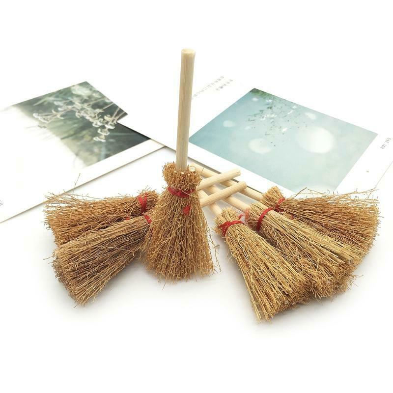 12pcs Mini Broom Red Rope Straw Brooms Hanging Decorations for Halloween Party
