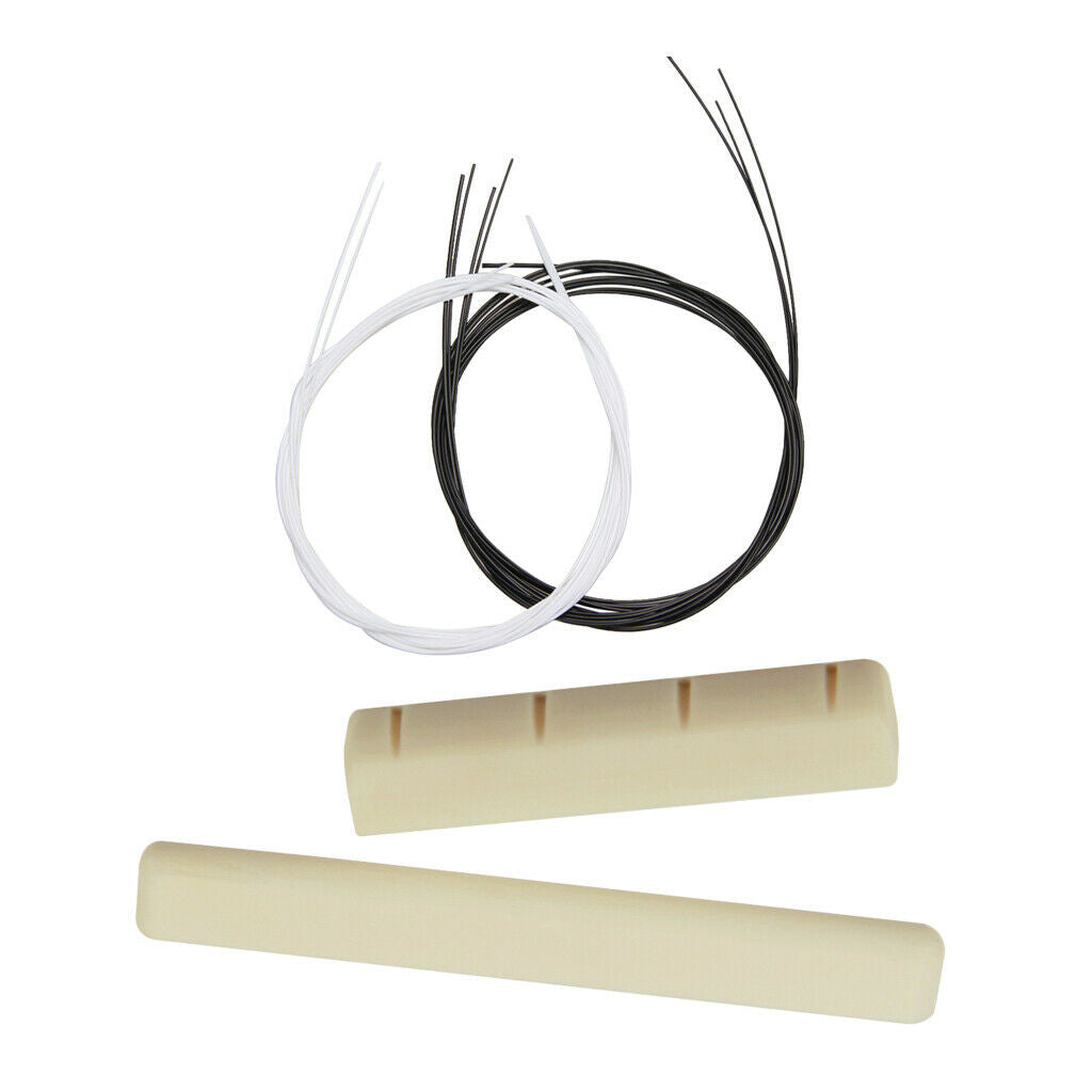 2 Set Ukulele Replacement String + Saddle Nut Hawaii 4 String Guitar Accessory
