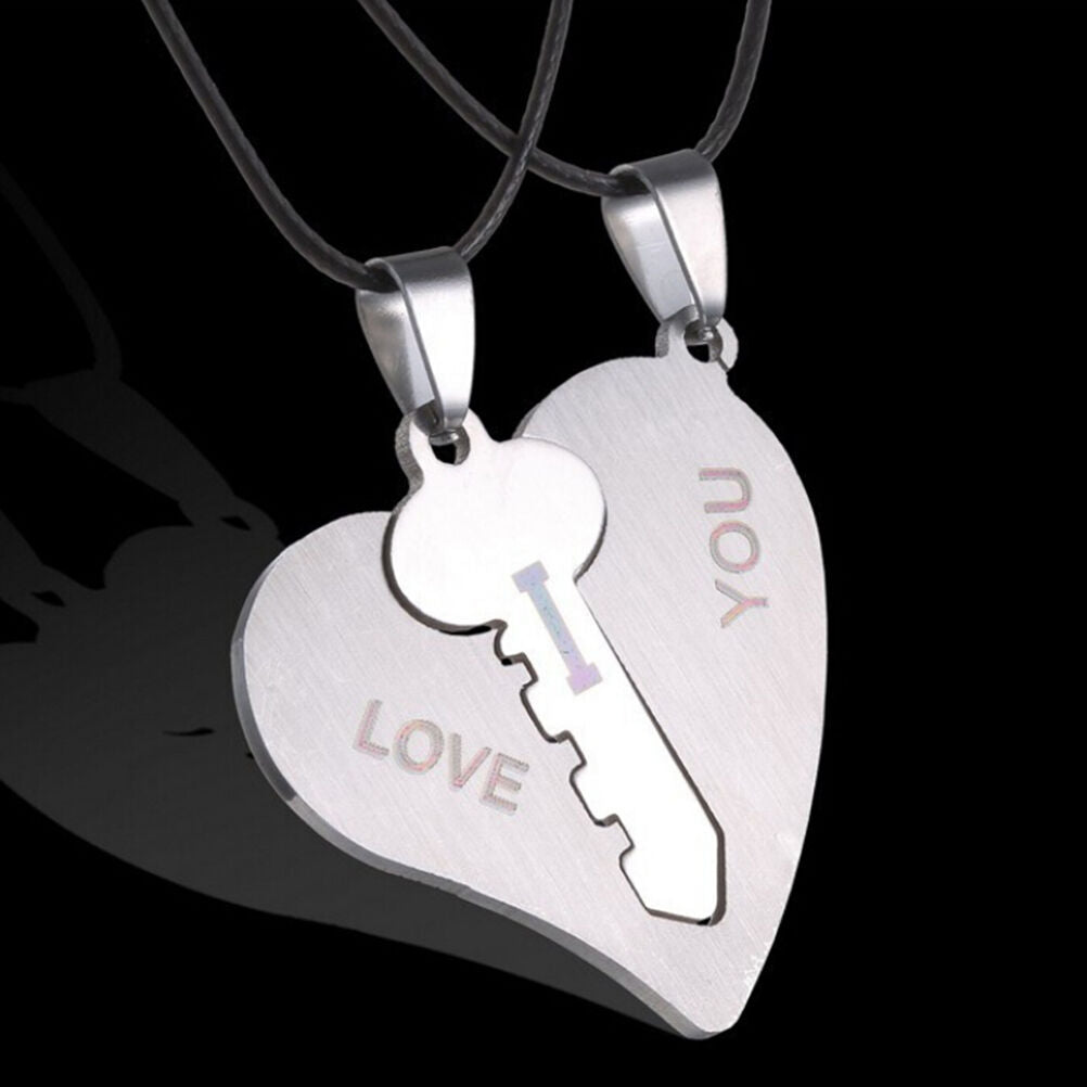 1Pair I Love You Lock Key Heart Stainless Steel Pendant for Couple Necklac.l8