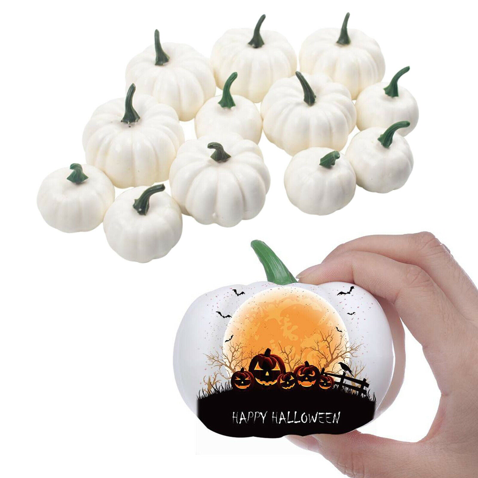2X 12pcs Halloween Harvest Artificial White Pumpkins Bulk Thanksgiving Decor