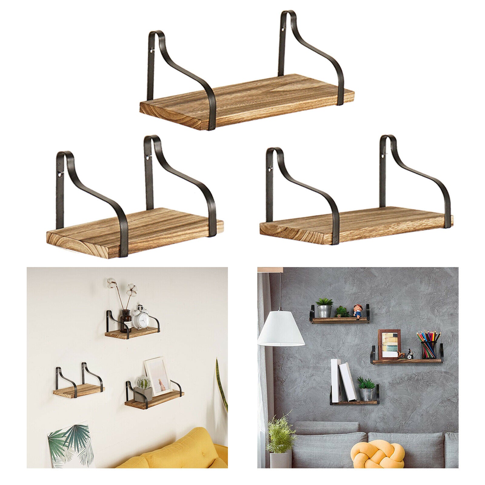 3Pieces Wall Mounted Shelves Flowers Pot Shelves Office Bathroom Decor