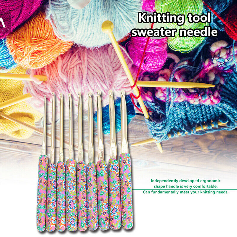 9pcs Aluminum Crochet Set Ceramic Handle Knitting Needles Kit Crochet HooksBDAU