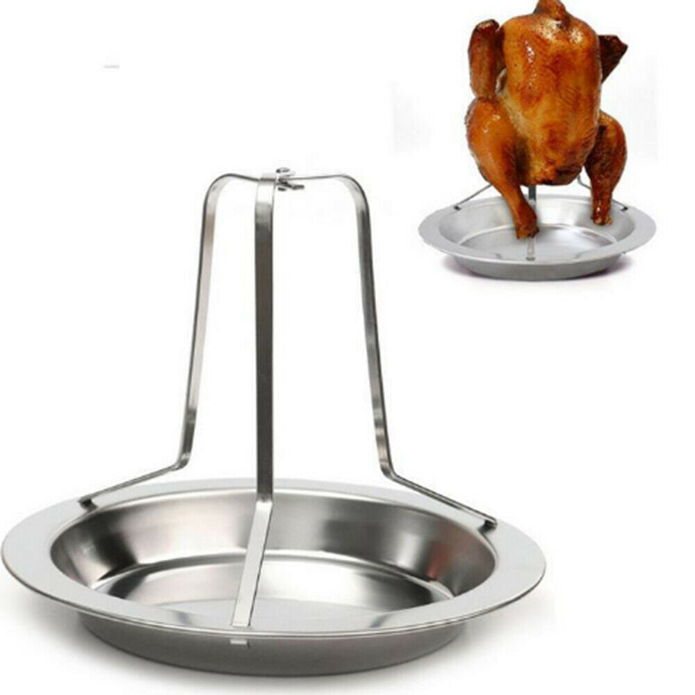 Stainless Steel Upright Roast Chicken Holder BBQ Rack Stand Grilled Pan Shelf