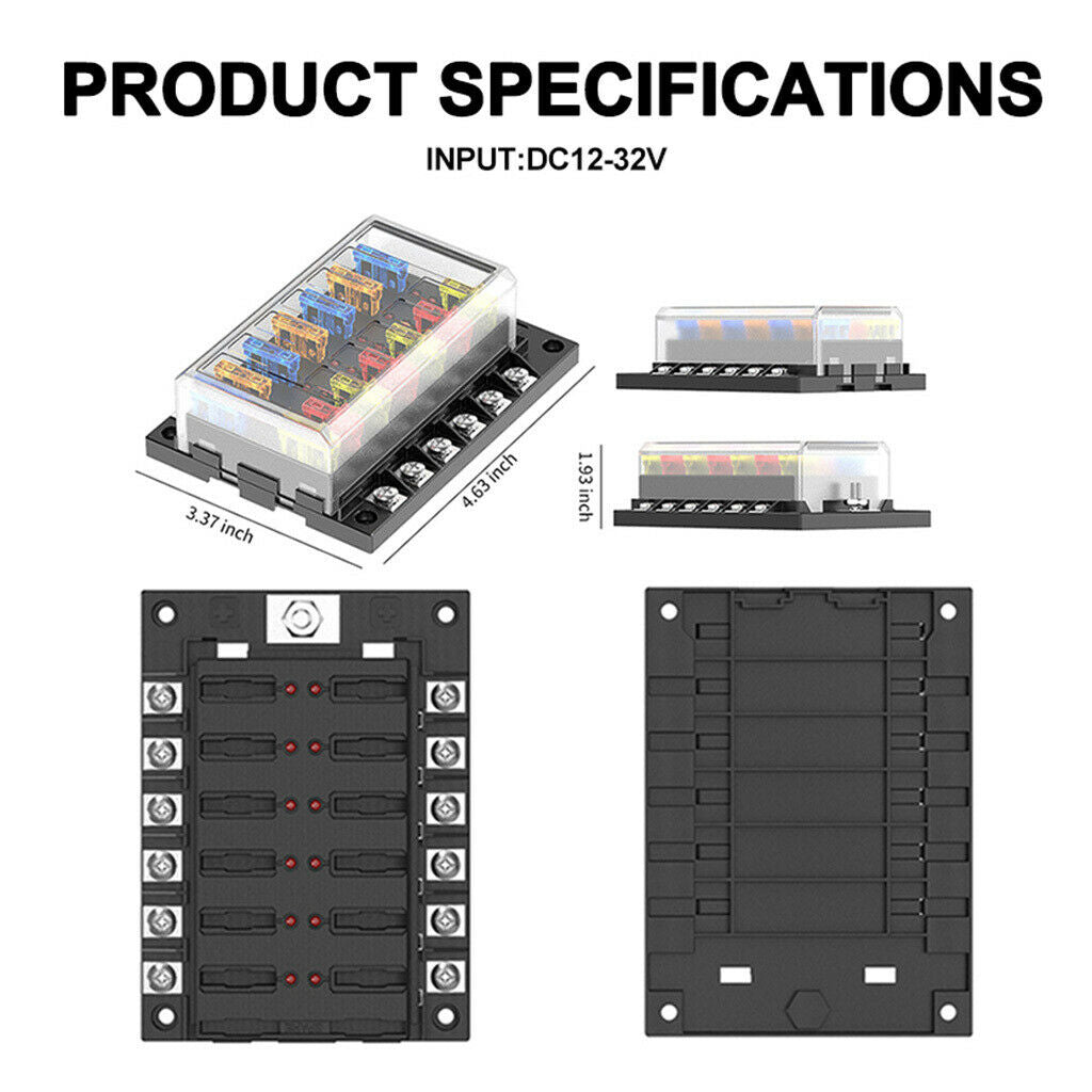 12 Way Blade Fuse Box LED Light Indicator And Protective Cover For