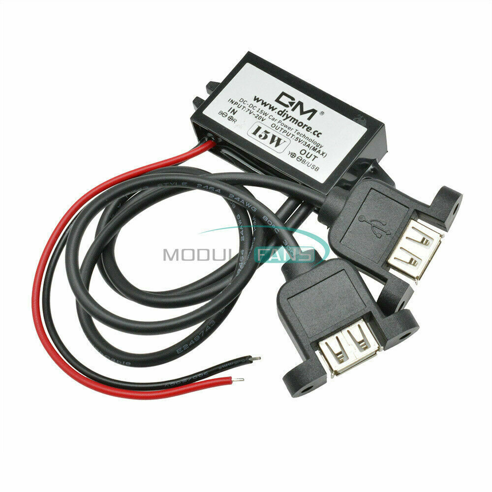 DC-DC Converter 12V To 5V Module 3A Double Dual USB Output Power Adapter