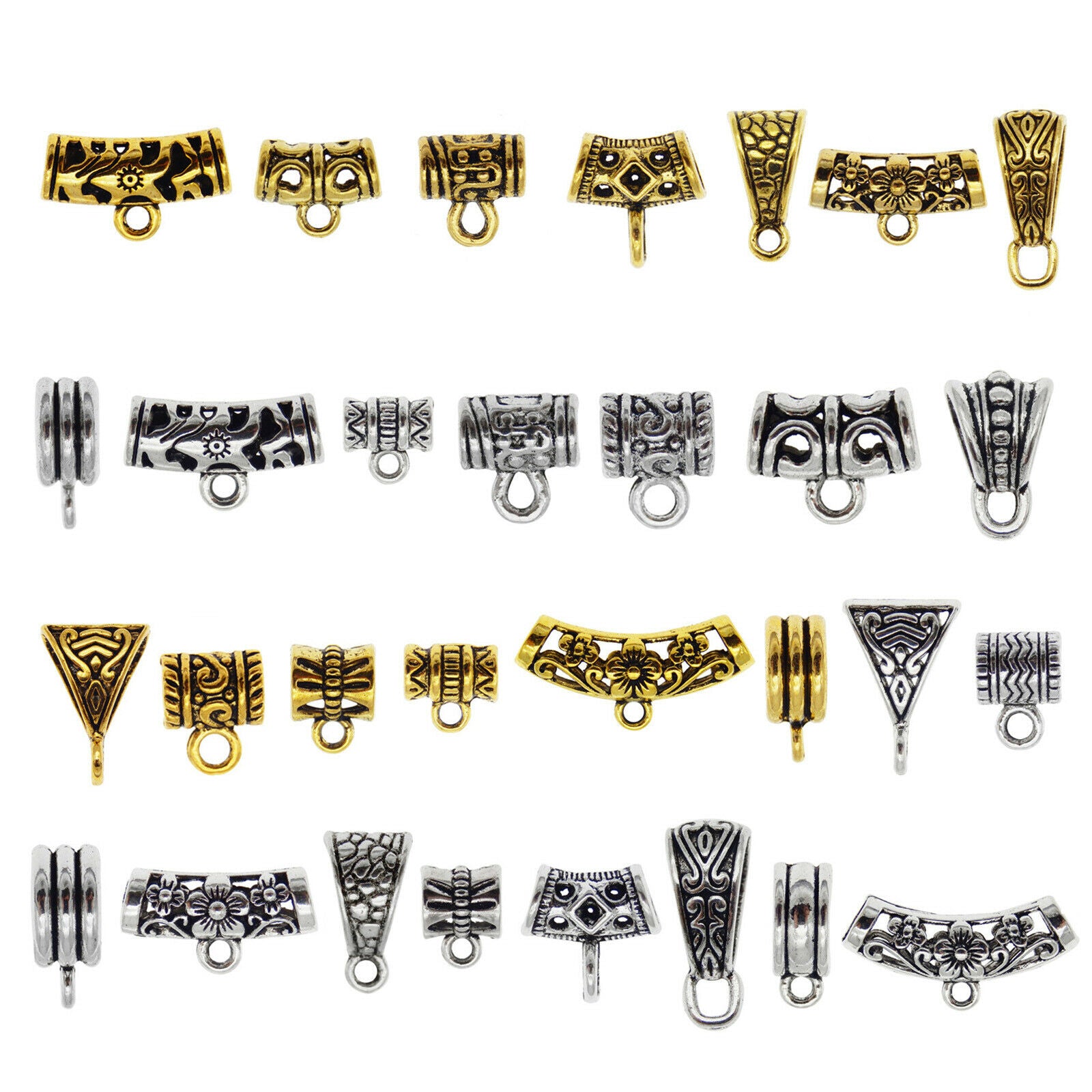 30 Mix Retro Alloy Bead â€‹Bail European Charm Bracelet Pendant Jewelry DIY Crafts