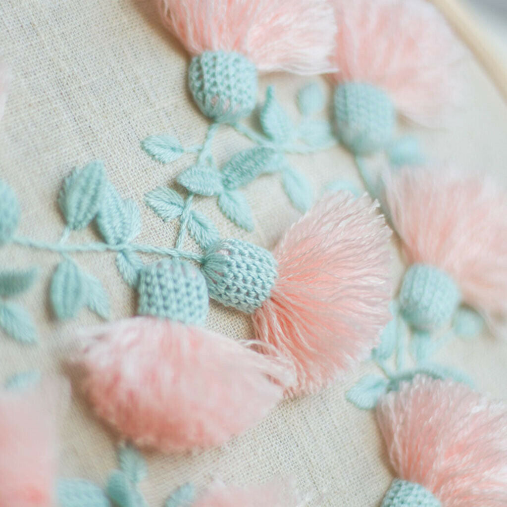 Handmade Embroidery Starter Kit with Pink Flower Pattern Needlework Crafts