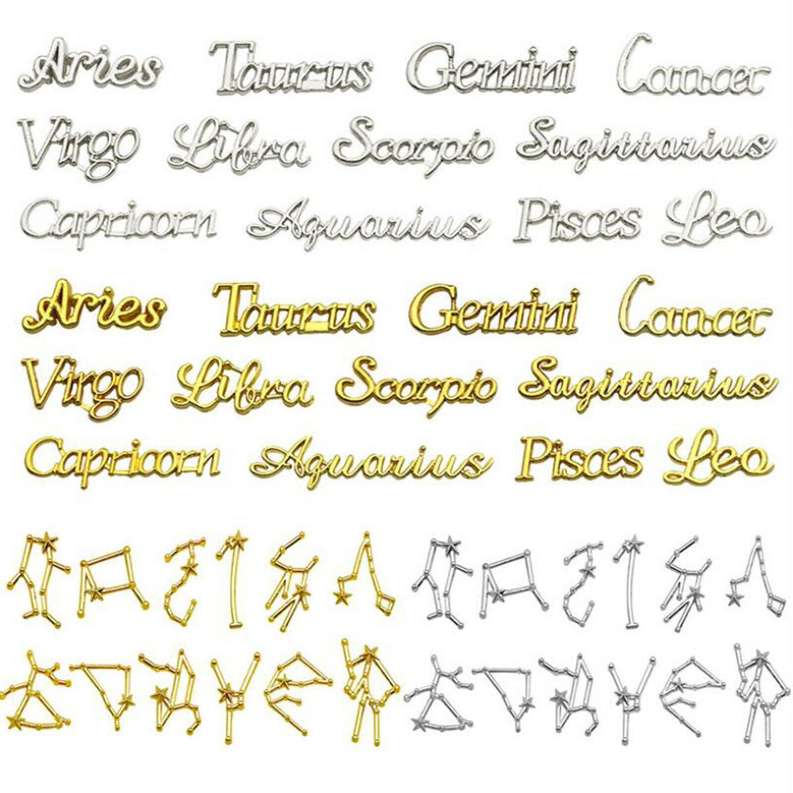 48Pcs Constellation Signs Words Charms Pendants Bezel Filling DIY Jewelry.l8