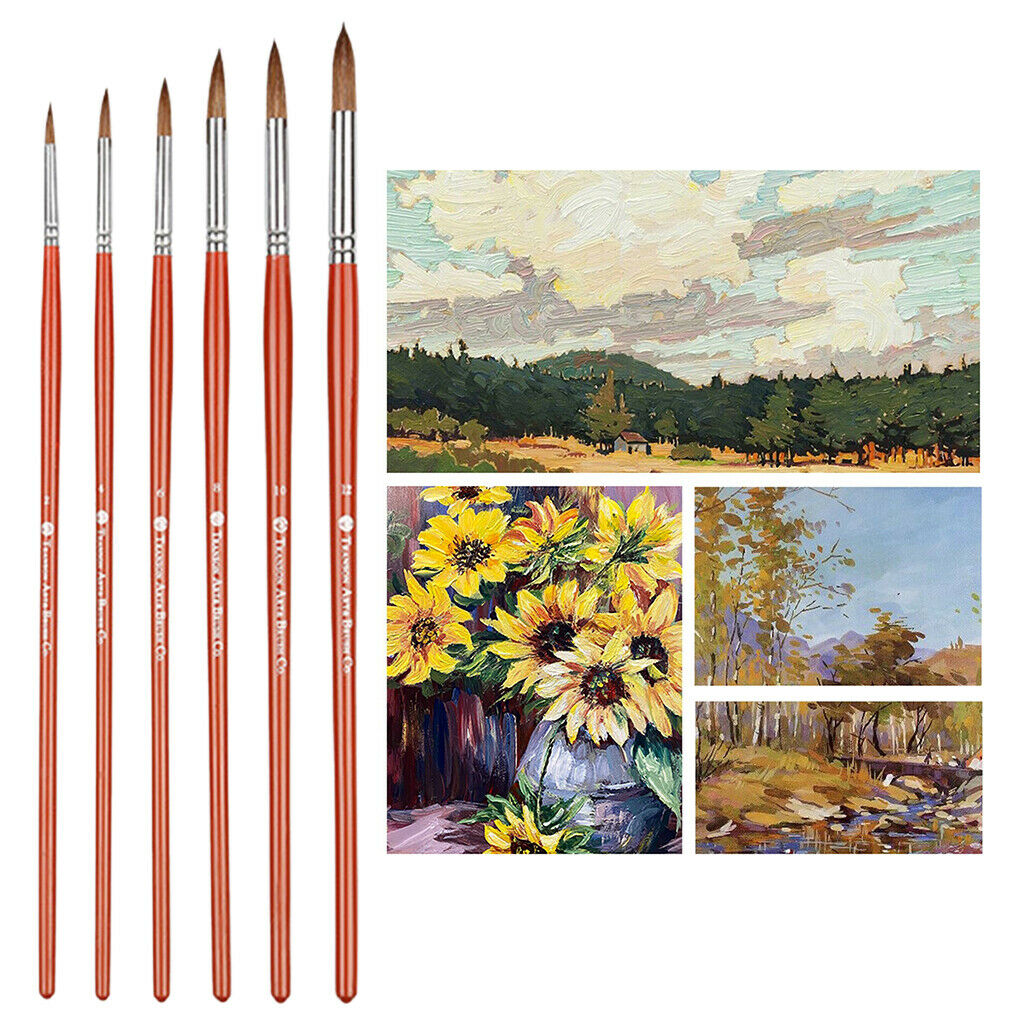 6x Round Artist Paint Brush Set for Acrylic Oil Painting Watercolor Supplies