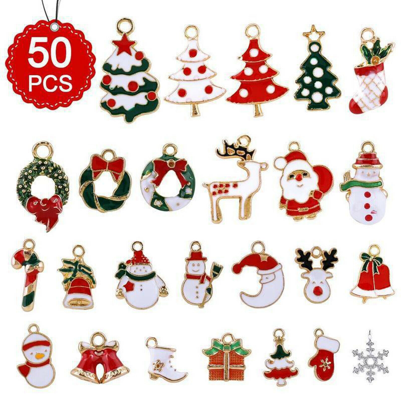 50Pcs Enamel Christmas Charms Pendant Snowflake Snowman Gifts for DIY Sewing