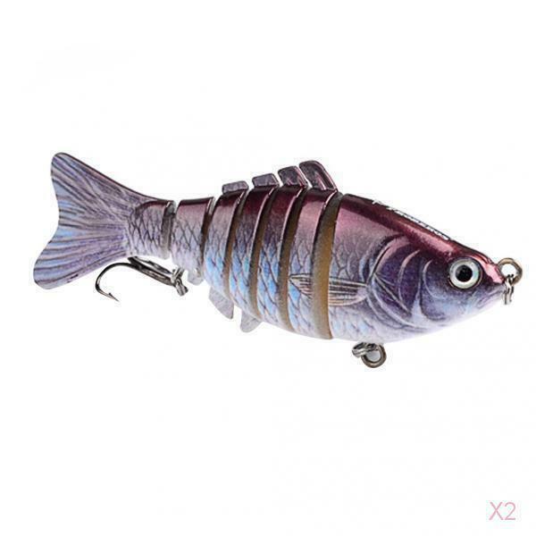 2x Lifelike Swimbait Multi Jointed Fishing Lure Hard Minnow Bait Treble Hook
