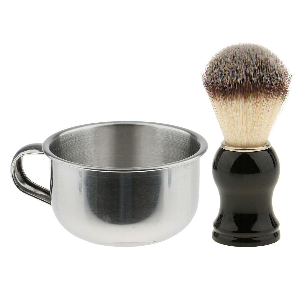 2 in 1 Shaving Brush ABS Handle +Bowl Cup Mug Travel Set for Men