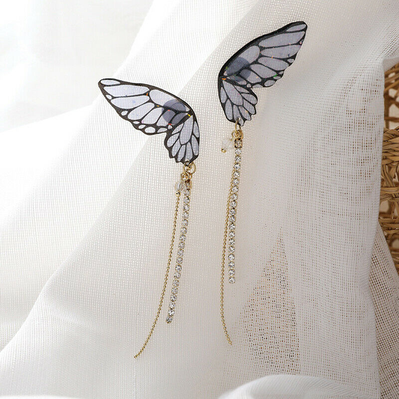 Butterfly Earrings For Women Rhinestone Long Tassel Simulation Wing Earrings Rf
