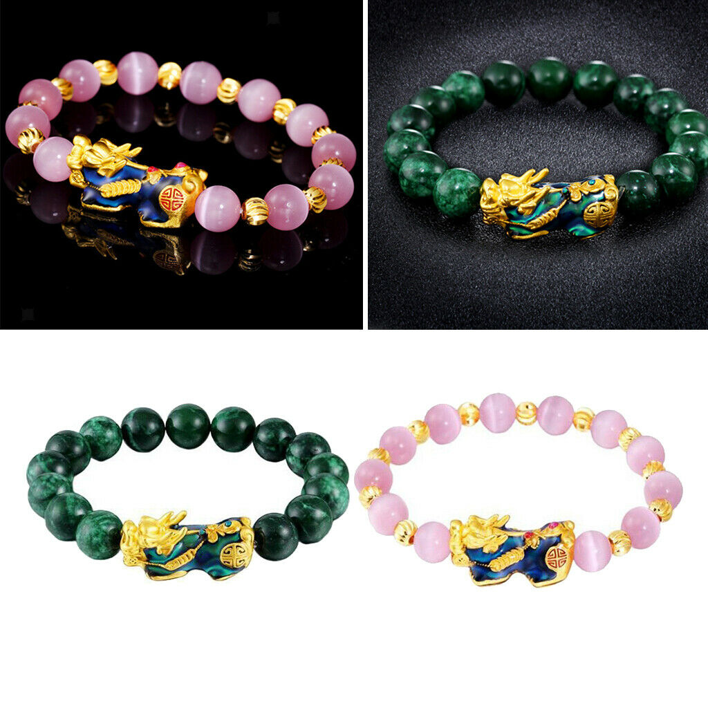 2pack Feng Shui Amulet Obsidian Pixiu Charms Bracelet Jewelry Gift Women Men