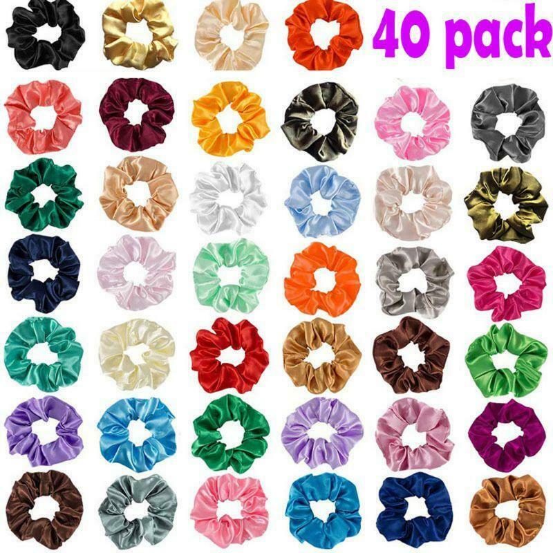 40Pcs Satin Elastic Hair Bands Scrunch Ponytail Holder Scrunchy Hair Women Ties