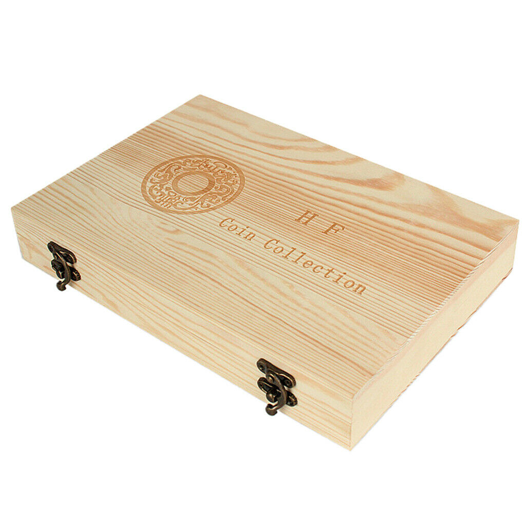 Wood Coins Storage Box Case Holder Set W/ 40pcs Transparent Round Capsules
