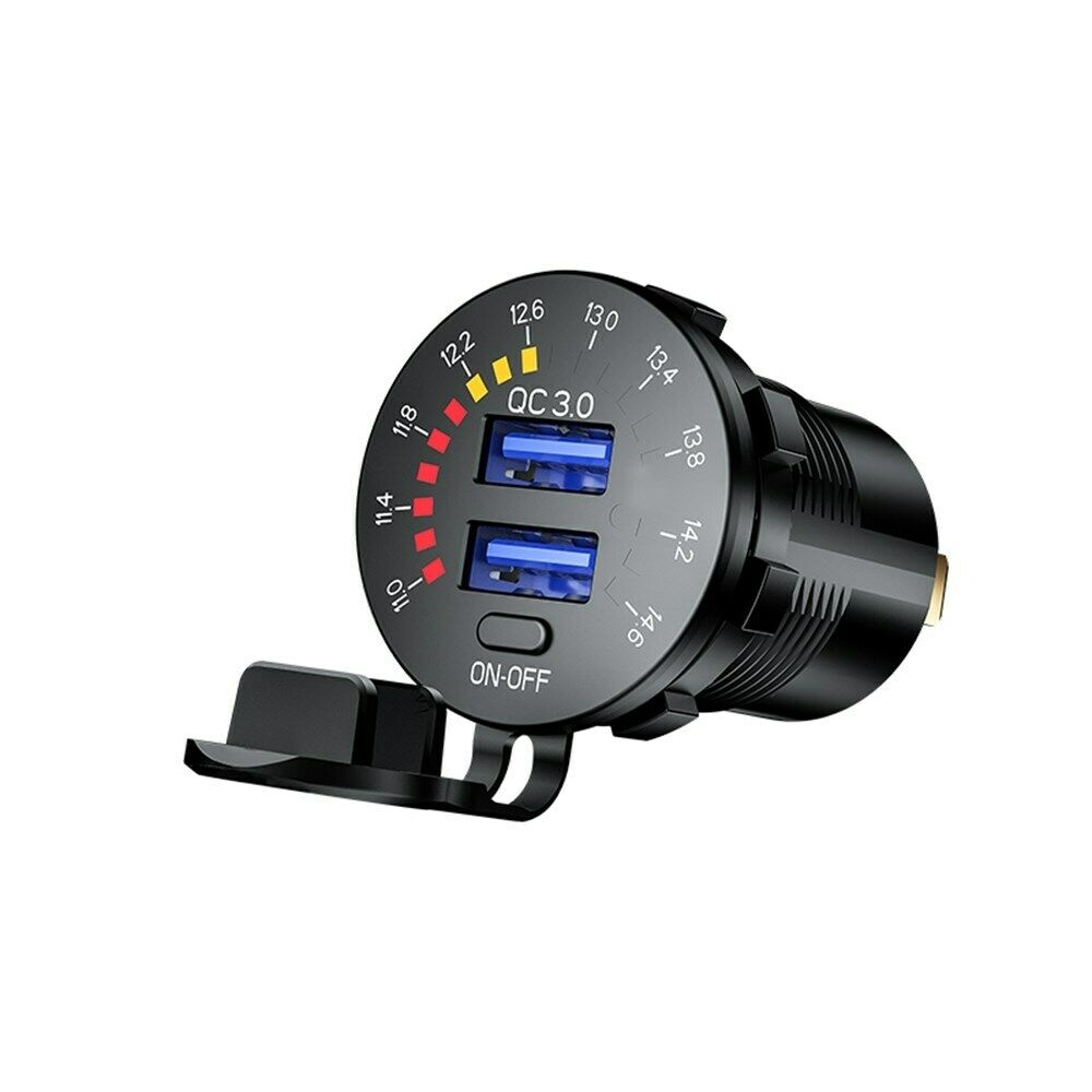 Dual USB Car Charger Socket Power Outlet QC3.0 36W LED Voltmeter for Car Boat
