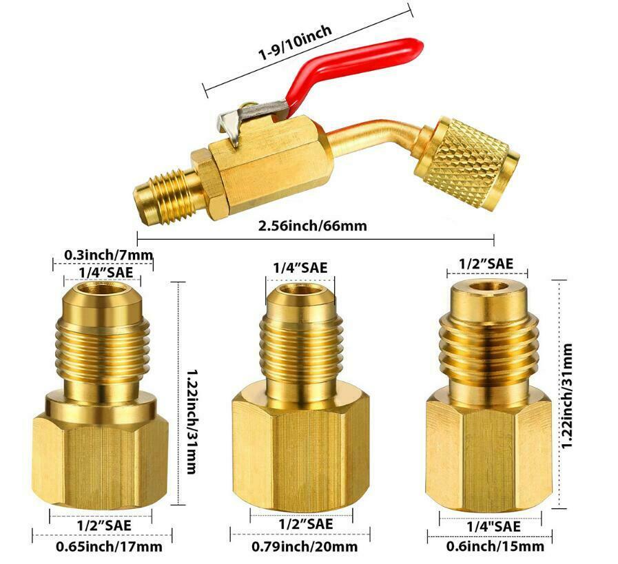 6Pcs 1/4'' Angled Compact Ball Valve F AC HVAC Air Conditioning Refrigerant Tank