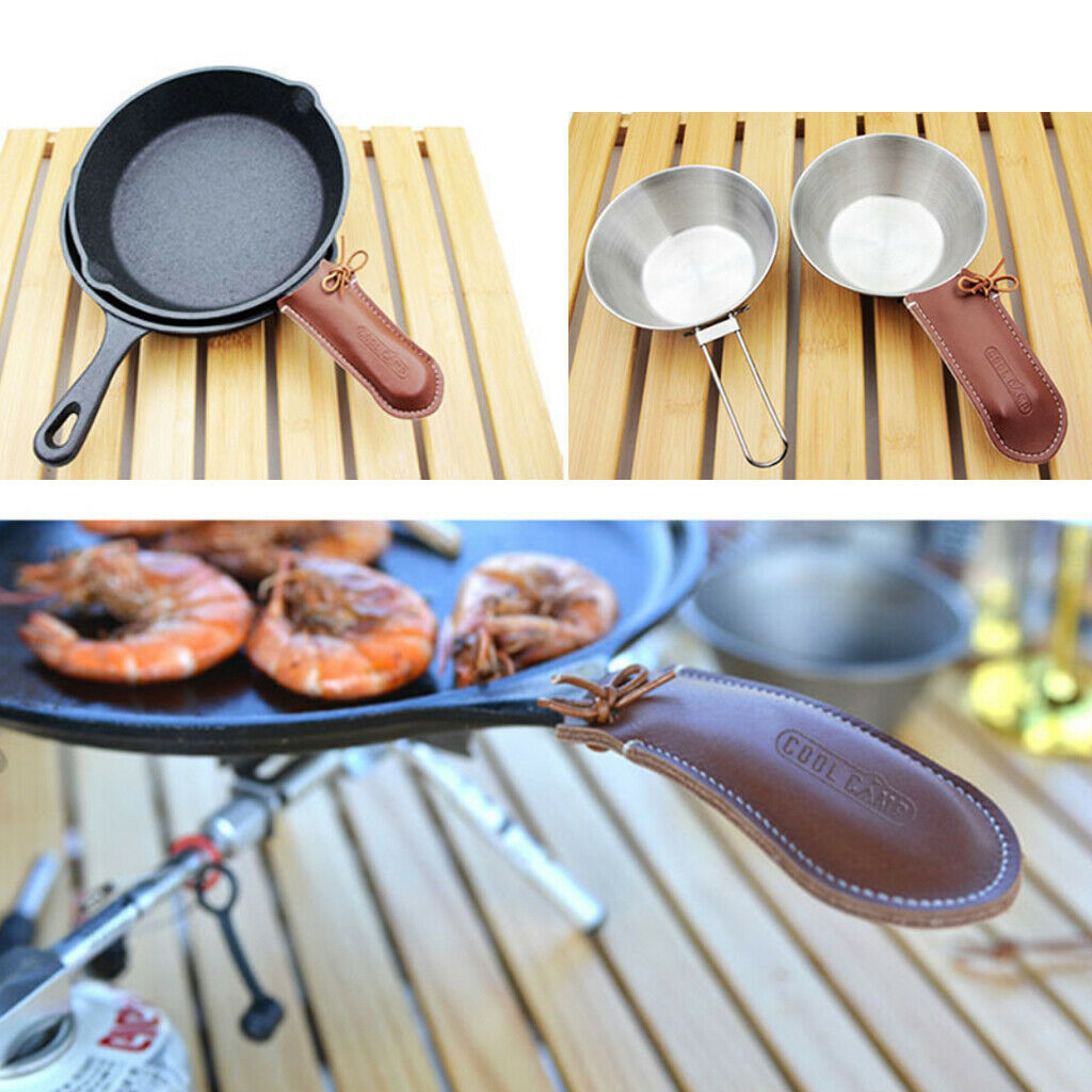 Pan Handle Cover Heat Protective Sleeve PU Leather with String Anti Slip
