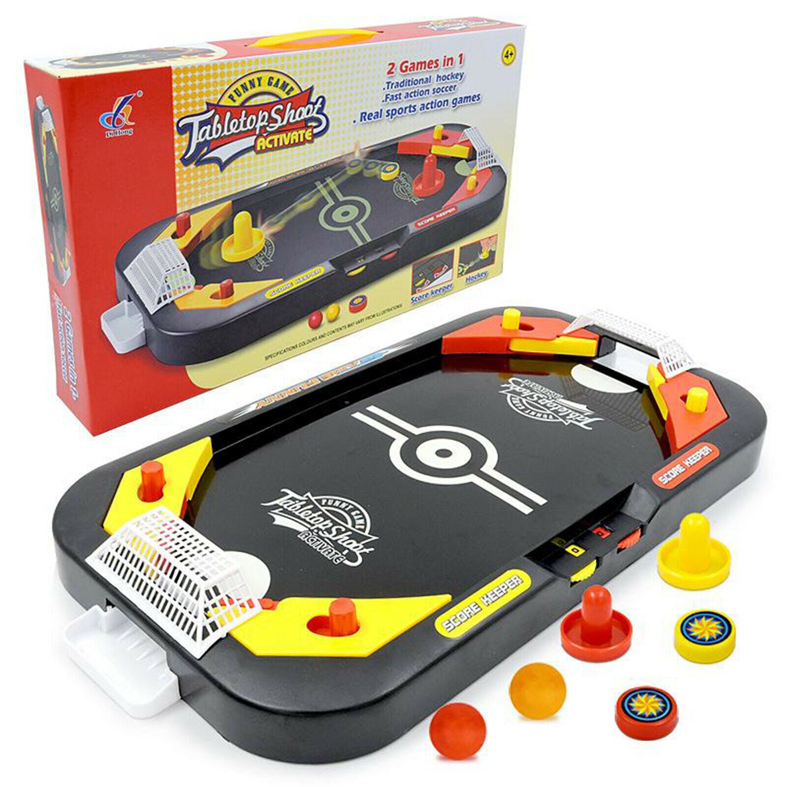 Plastic Ice Hockey Game with 2 Pucks and Pushers Party Interaction Portable
