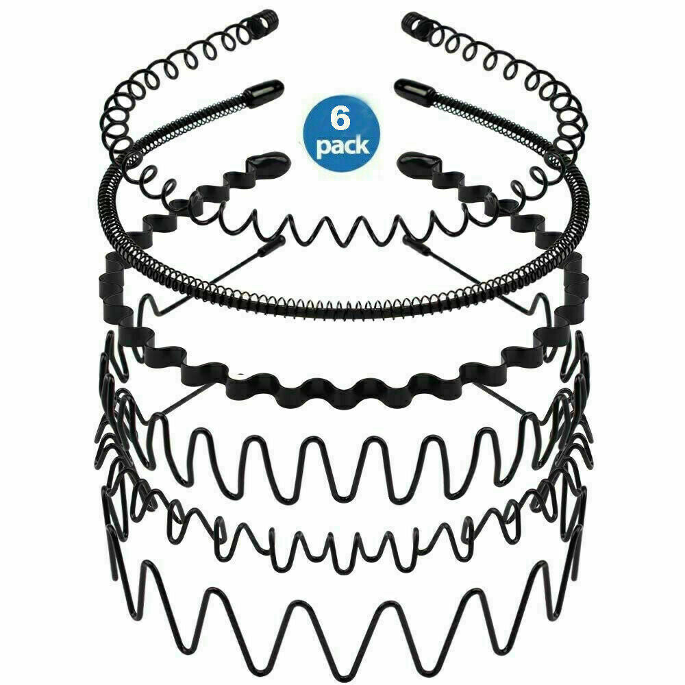 6PC Metal Men Women Sports Headband Hair Band Hoop Comb Hairbands Wave Headwear