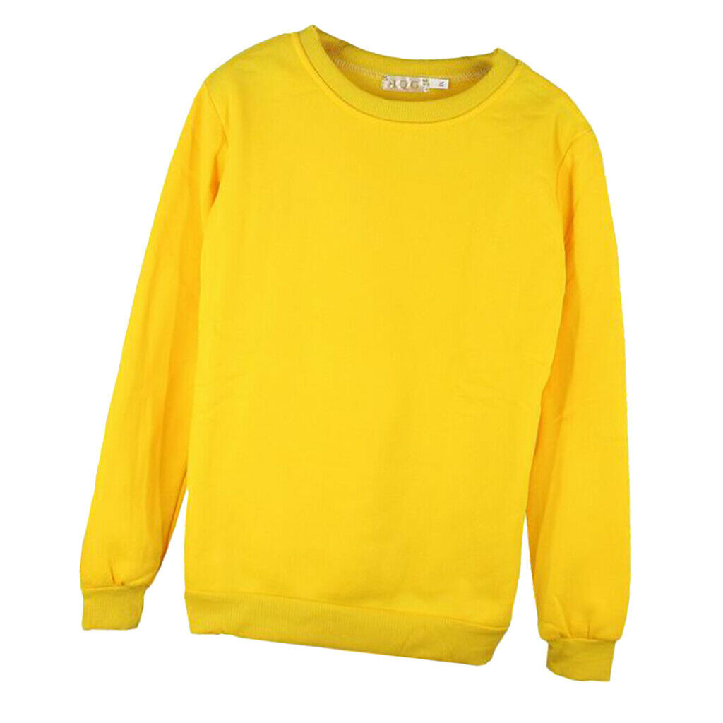Unisex Crewneck Fleece Sweatshirt Plain Pullover Crew Neck Jumper Yellow 4XL