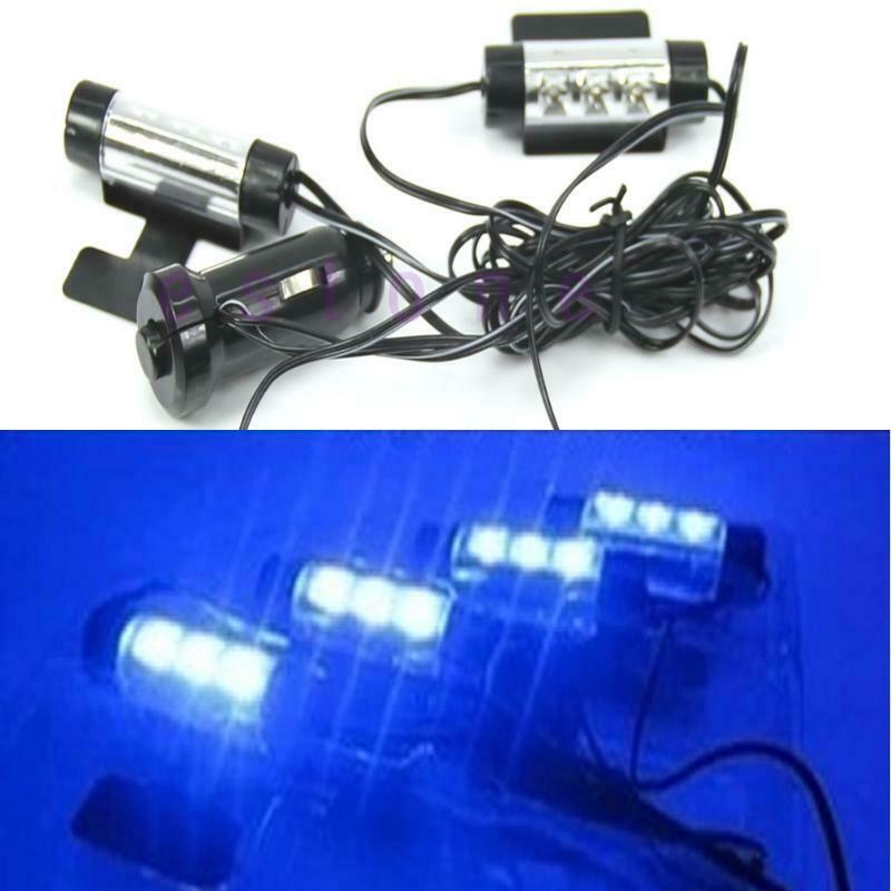 4x 12V 3LED Car Charge 4 in1 Atmosphere Light Lamp Blue Glow Car Interior Decor
