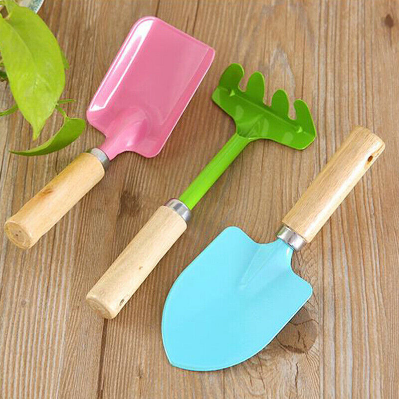 3Pcs/bag Candy Color Garden Tools Mini Trowel Rake Shovel with Wooden Handle KX